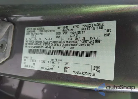 2014 Ford Escape Se из США, поврежденный, VIN 1FMCU0GXXEUA80911